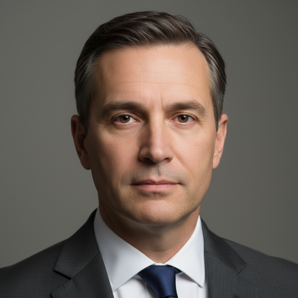 Professional headshot of male executive in business attire, clean neutral background