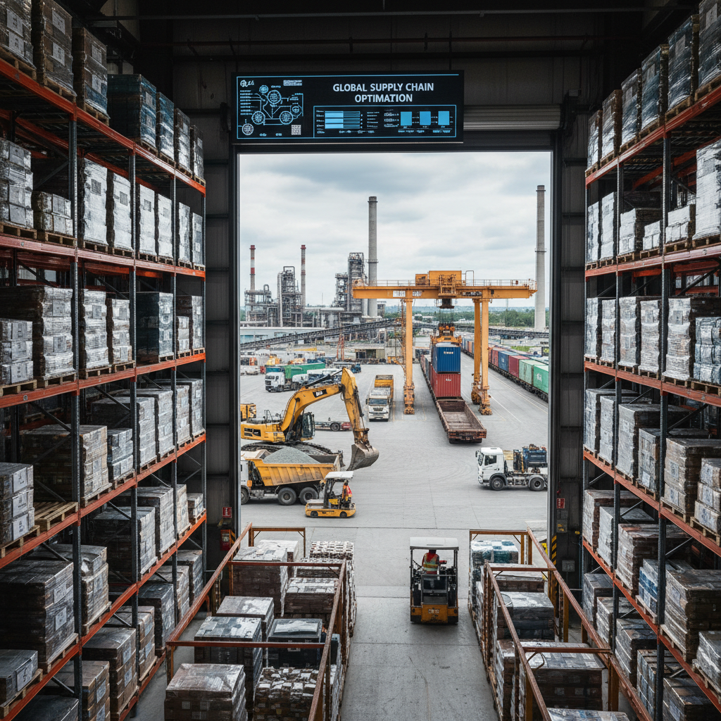 Industrial procurement and supply chain management with warehouse and heavy equipment