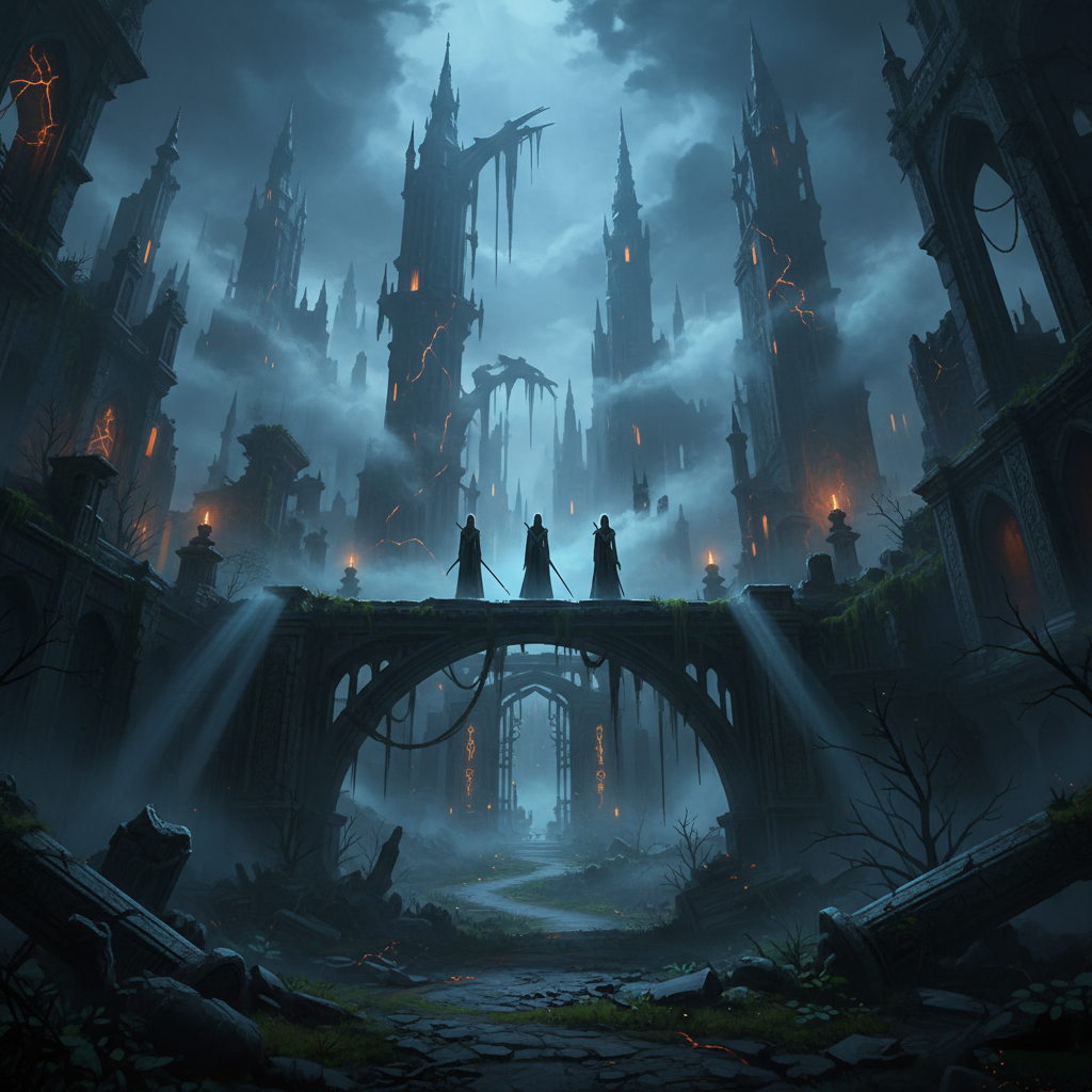 Dark gaming environment with dramatic neon lighting, deep shadows, cinematic atmosphere, dark walls