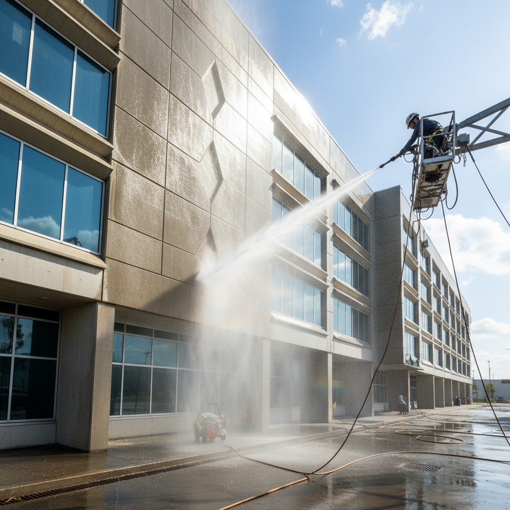 Clean sidewalk after pressure washing outside a commercial building in Tucson Arizona