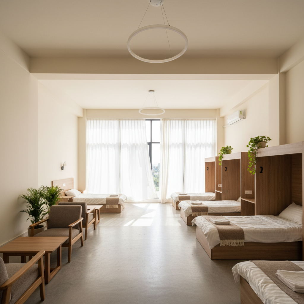 Large family room with multiple beds, spacious layout, comfortable seating area, and family-friendly amenities at Uganda Guesthouse Pro