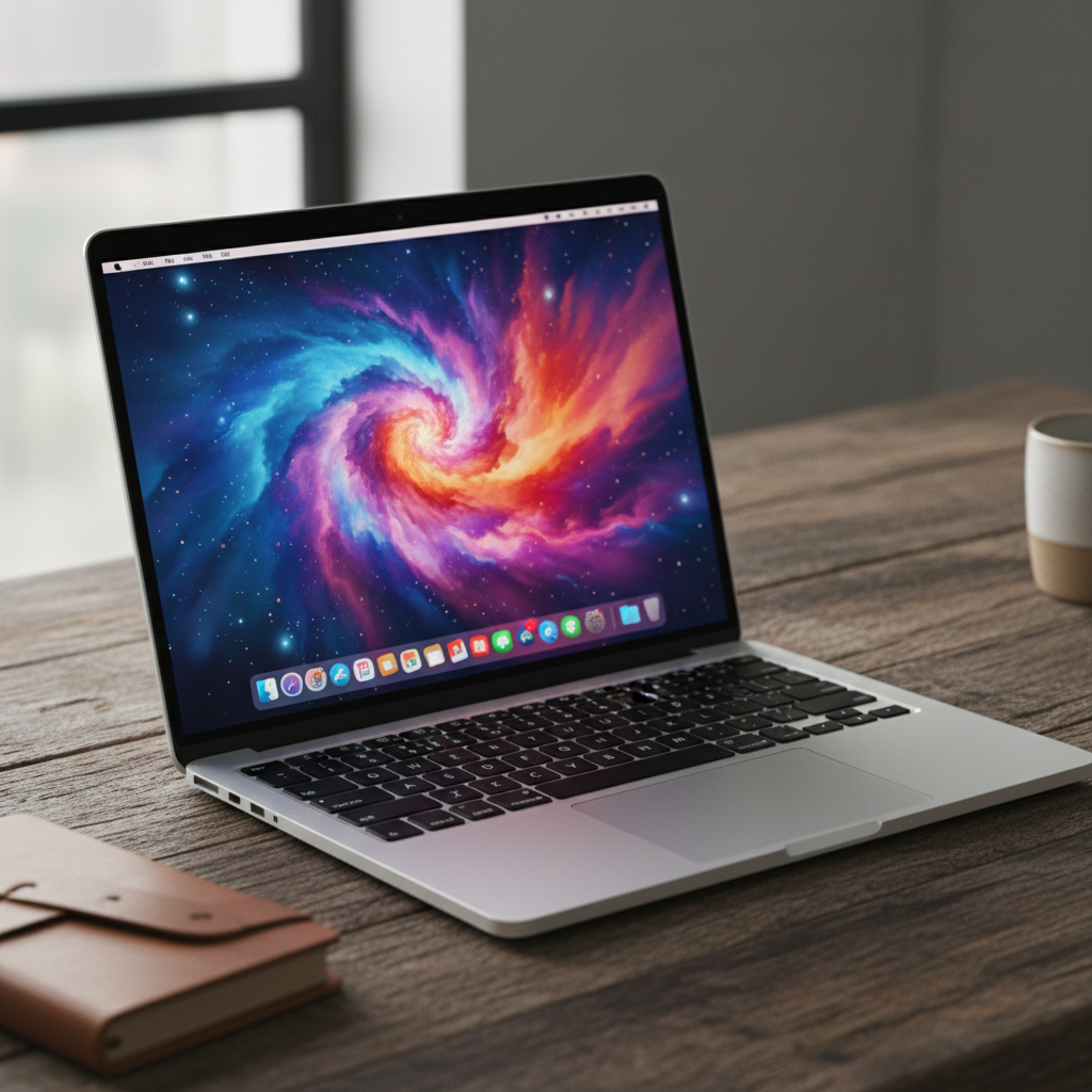 MacBook Air M3 open on dark desk with glowing screen