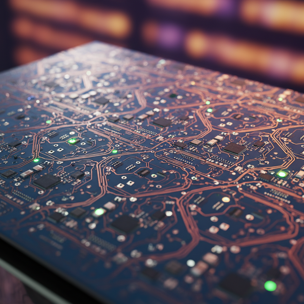 Circuit board close-up with glowing green traces representing automated CI/CD pipeline flow