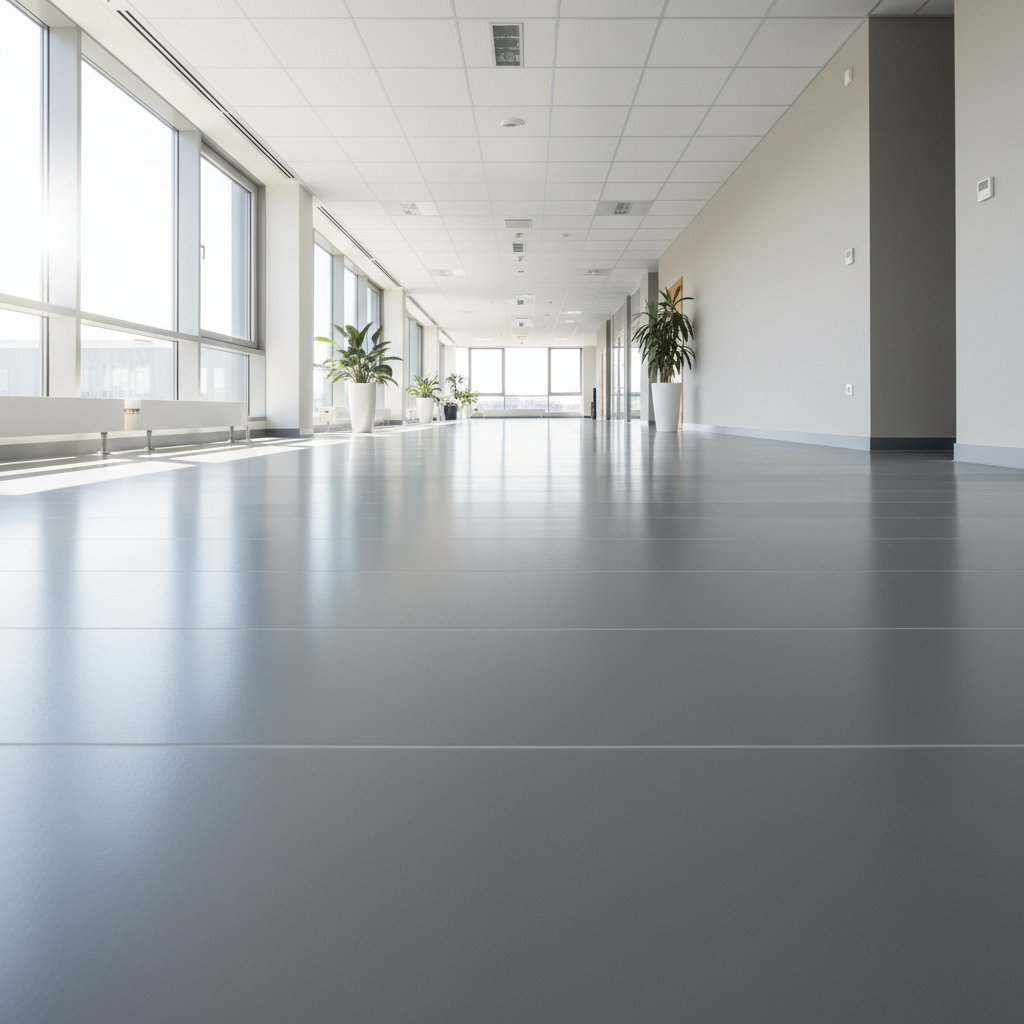 Various epoxy flooring samples showing different colors and finishes