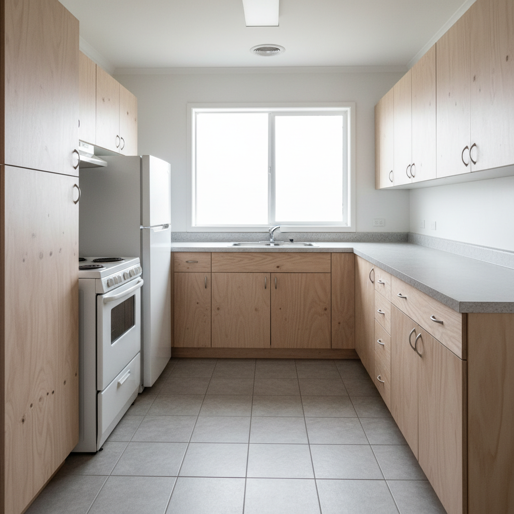 Basic kitchen with white cabinets and minimal decoration
