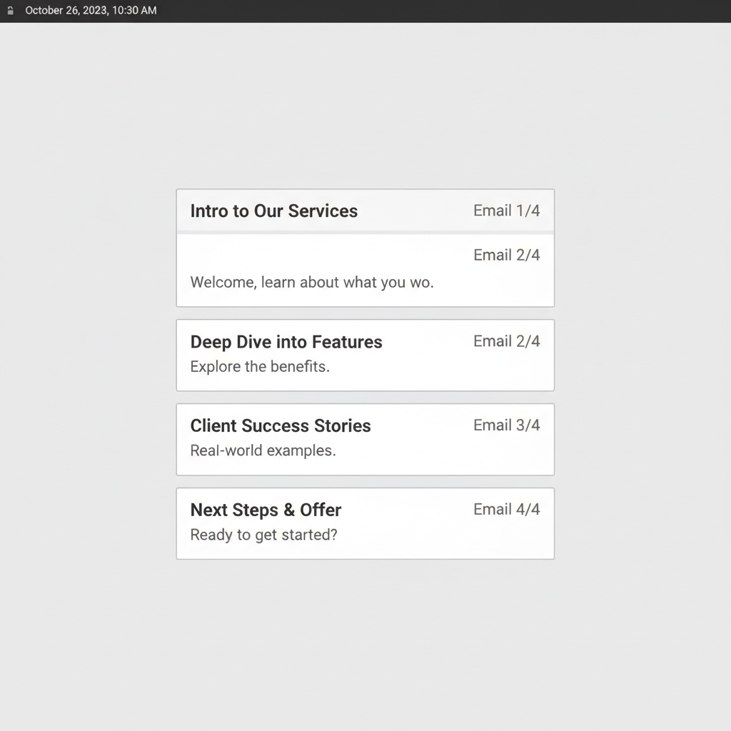 Plain email sequence screenshot in grayscale with no visual hierarchy or seasonal design