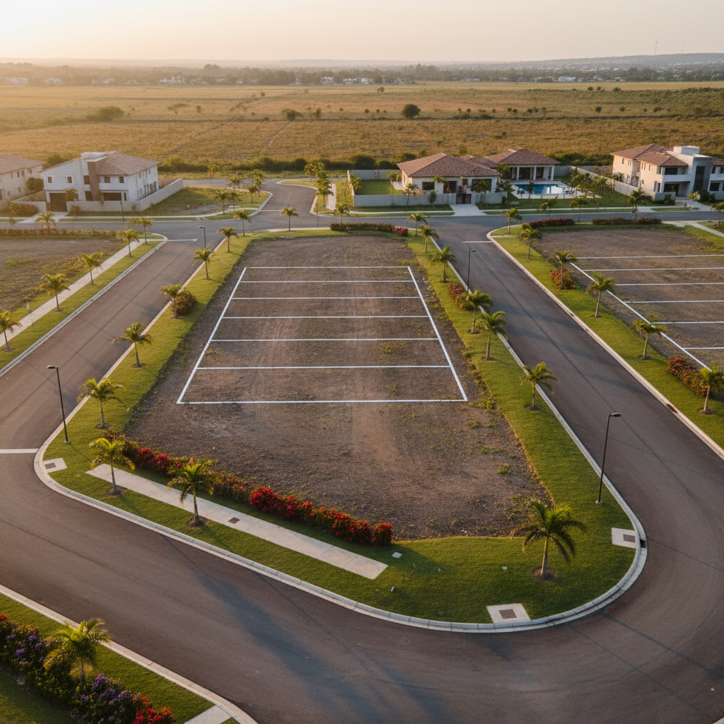 Aerial view of urban grid lots and city blocks with development potential