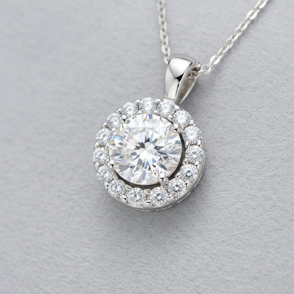 Custom diamond necklace with delicate pendant in 18K white gold — DETARA bespoke jewelry