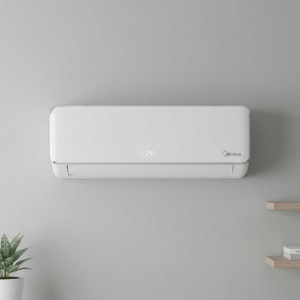 Whirlpool white inverter split air conditioner installed on wall