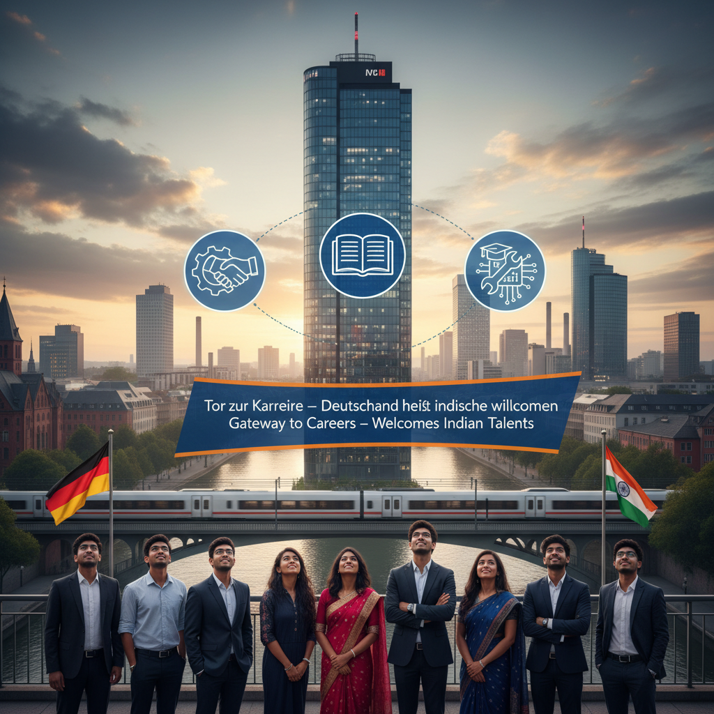German city skyline representing Ausbildung career opportunities for Indian students