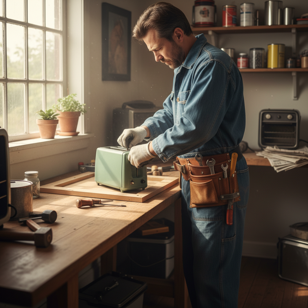 Bongani Khumalo, handyman, man in work shirt with tool belt