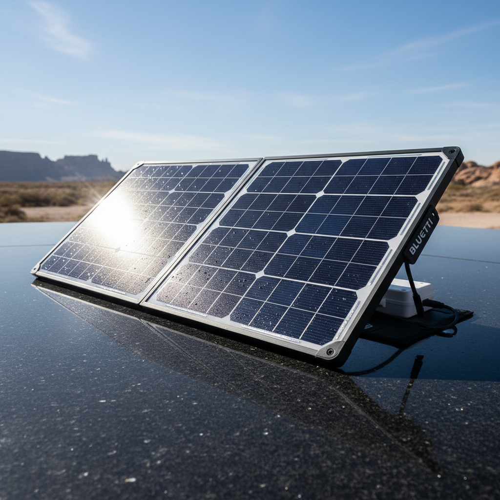Panneau solaire Bluetti PV200 200W haute puissance avec cellules monocristallines sous soleil intense