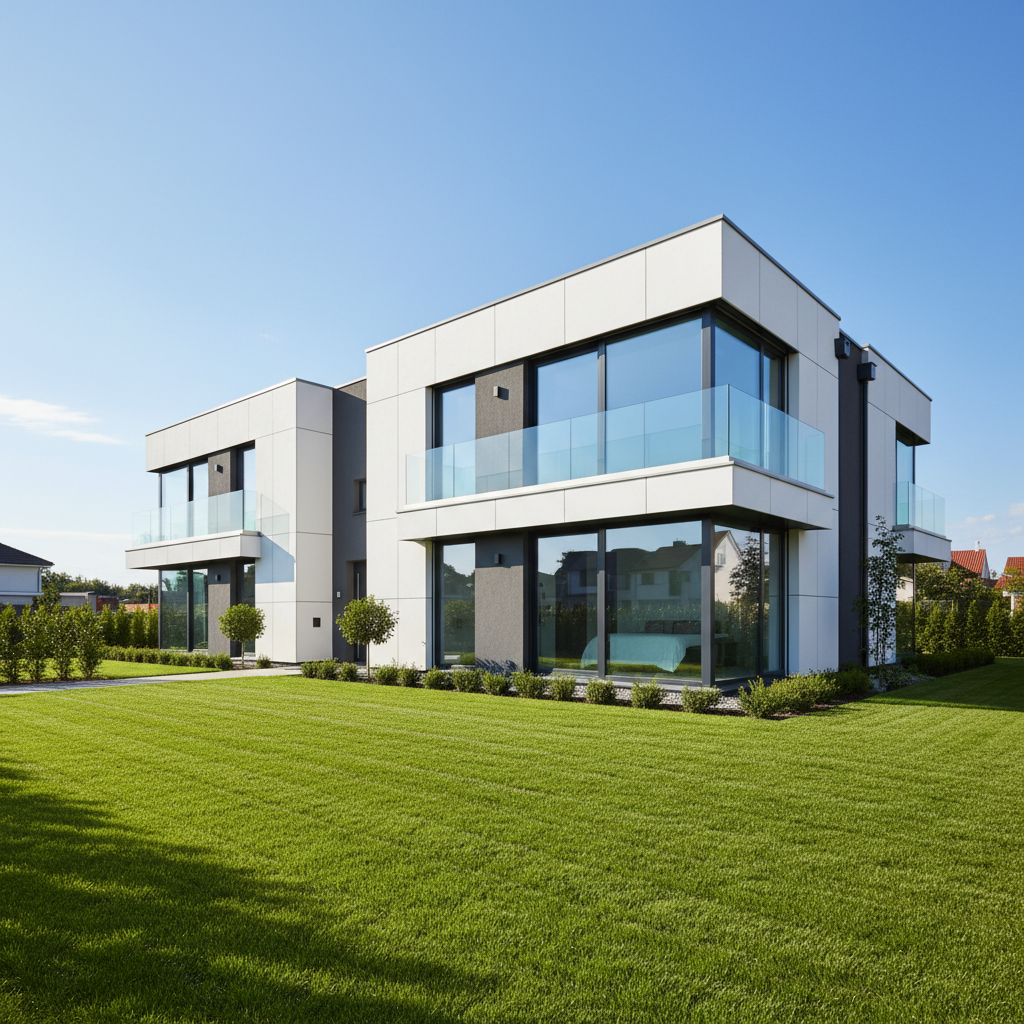 Clean modern investment duplex property with symmetrical design and well-maintained exterior