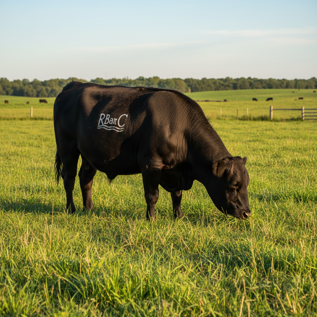 Angus cattle herd in a green field, aerial view