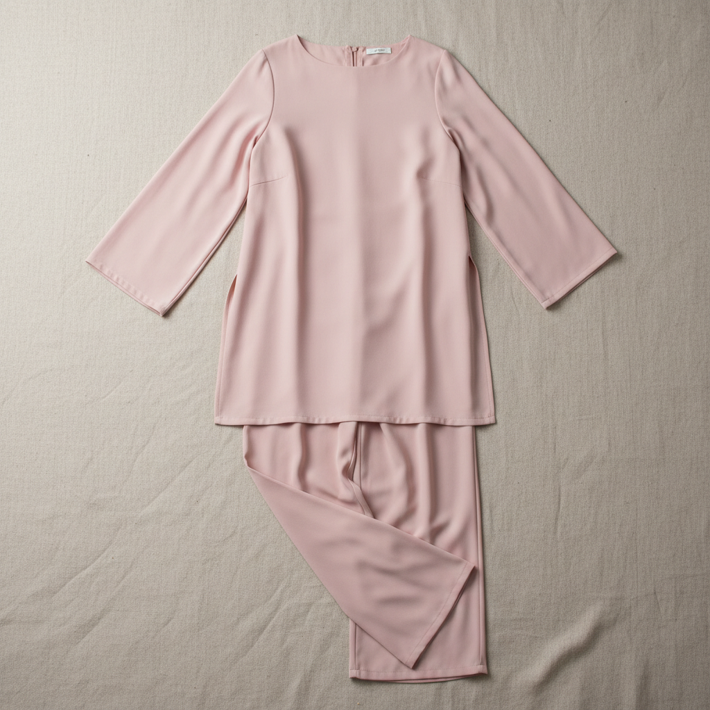 Pink floral cotton pajama shorts and top set laid flat on white linen fabric