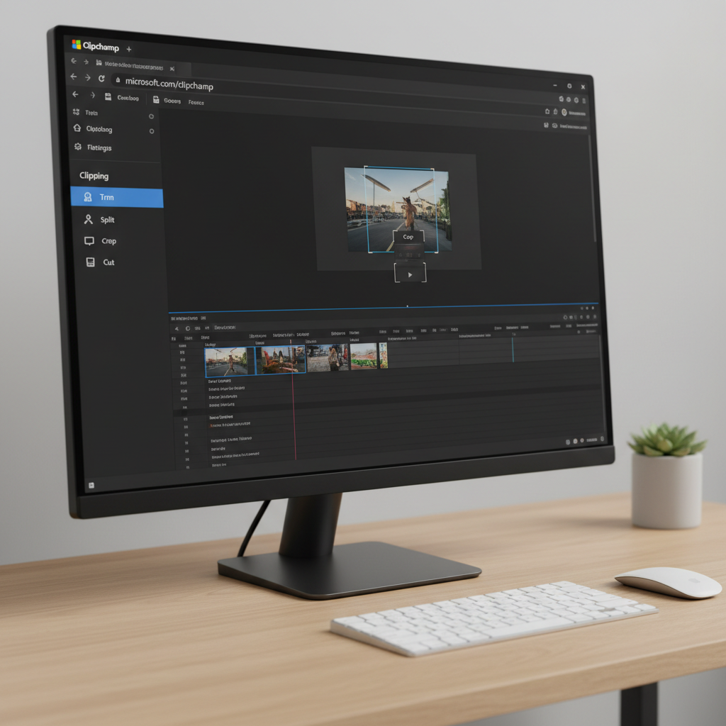 Microsoft online video editor with clipping tools in browser