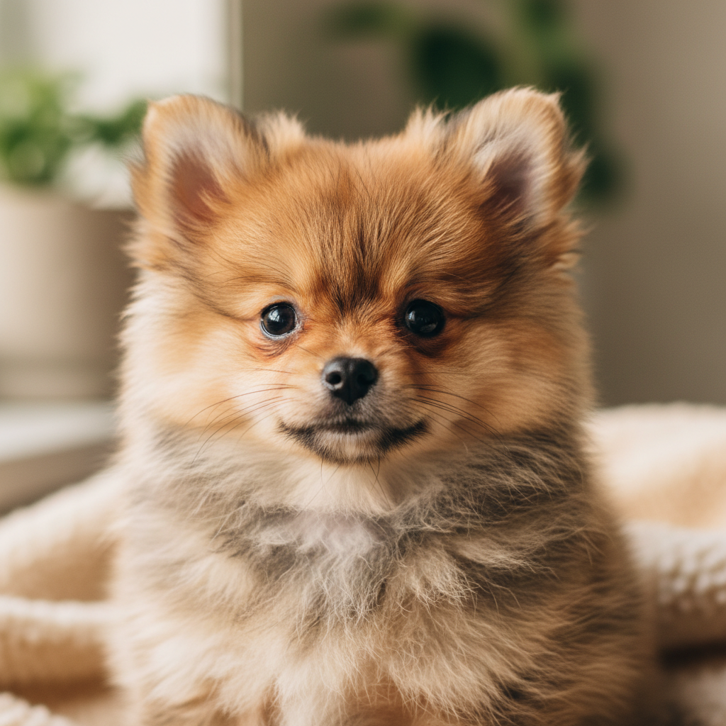 Copper at 8 weeks, full orange sable, alert ears