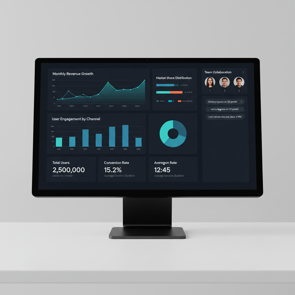 Modern analytics dashboard with charts and data visualization on bright clean screen