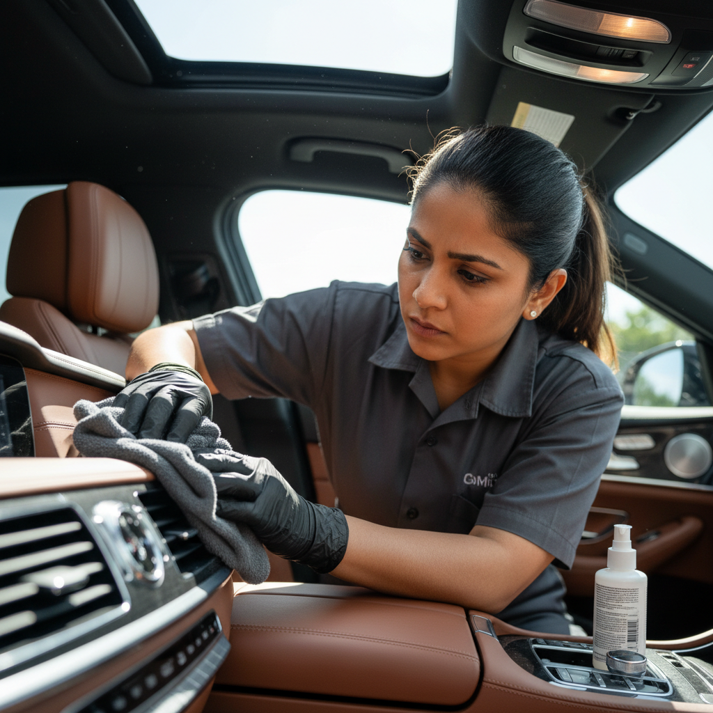 Professional textile specialist carefully cleaning luxury silk curtains in specialized cleaning facility