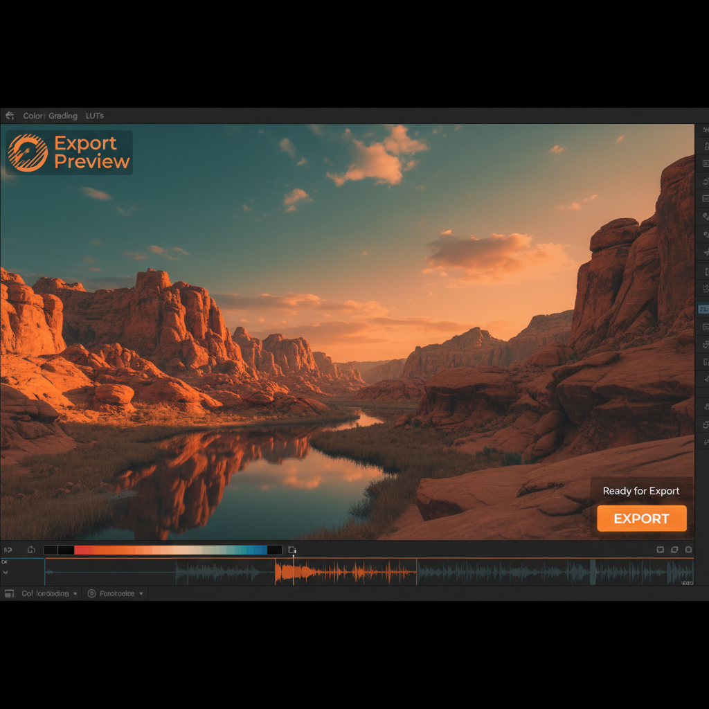 Color grading preset swatches with warm golden and teal tones, photo editing palette