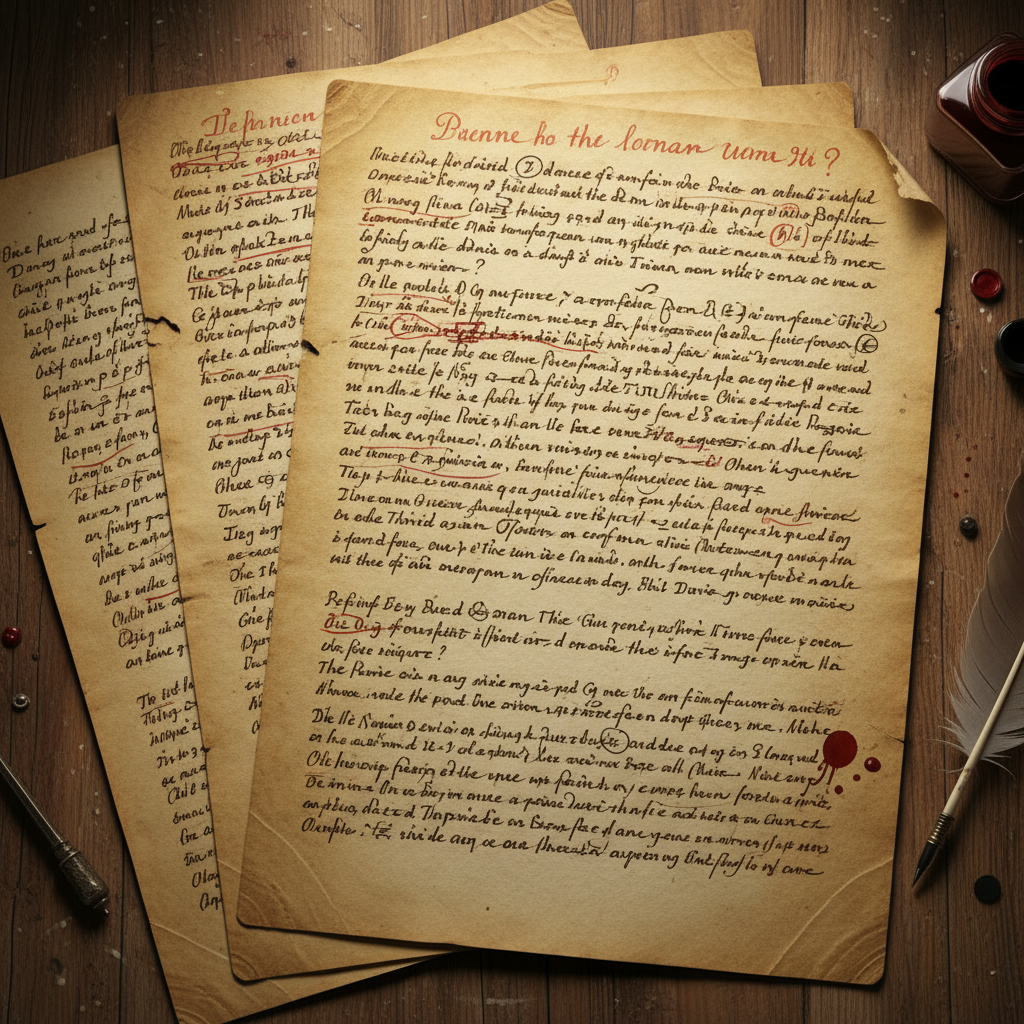 Handwritten manuscript pages with editing marks and margin notes