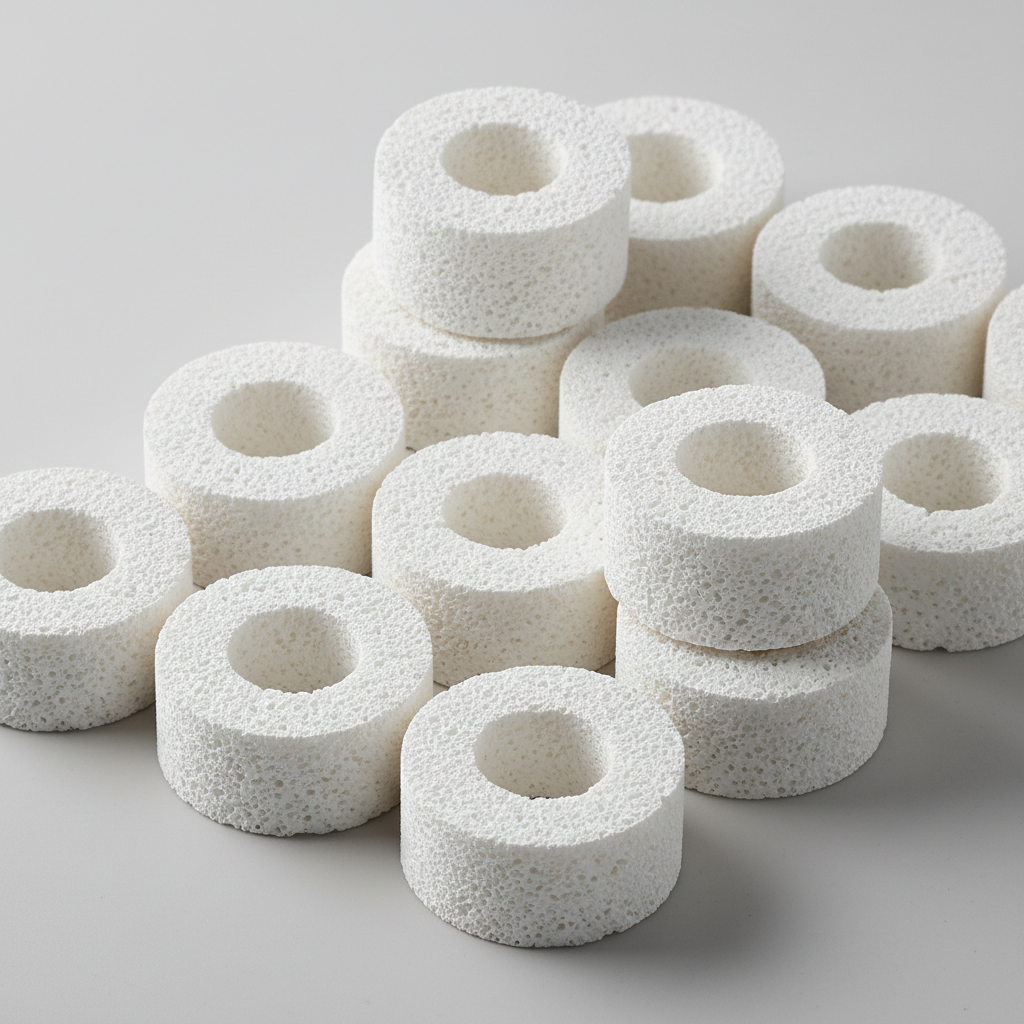Ceramic biological filter media rings in white