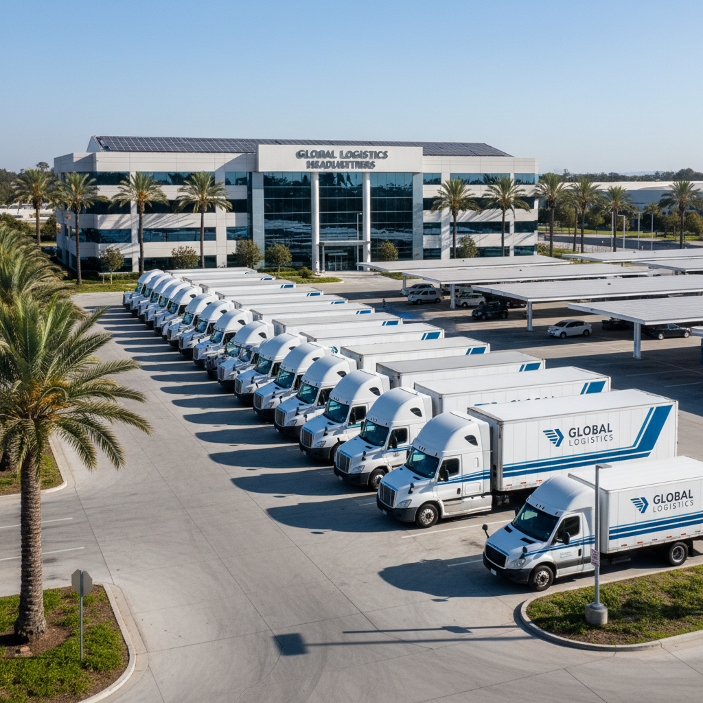 Row of white commercial delivery vans being washed in professional fleet cleaning facility