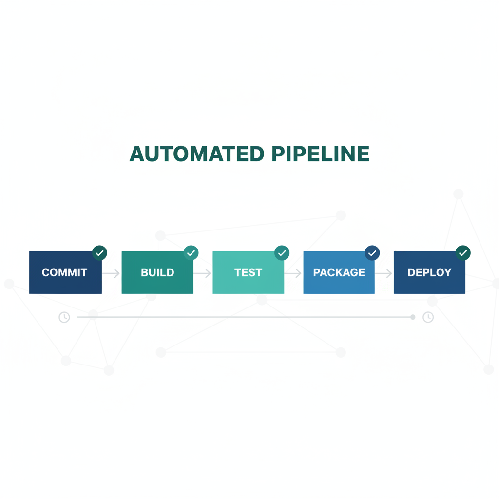 CI/CD pipeline visualization with automated testing and deployment stages