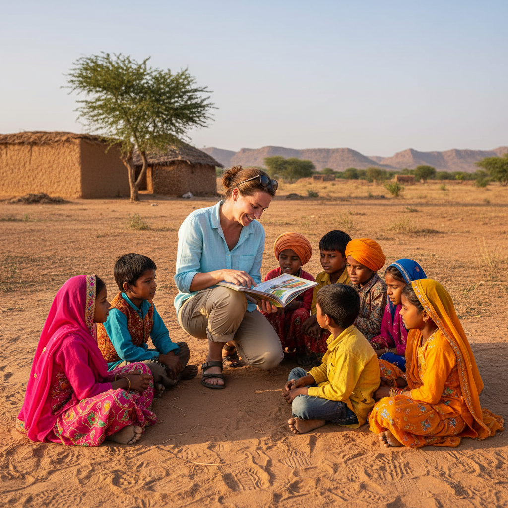 Priya Sharma, literacy volunteer working with children in Rajasthan India
