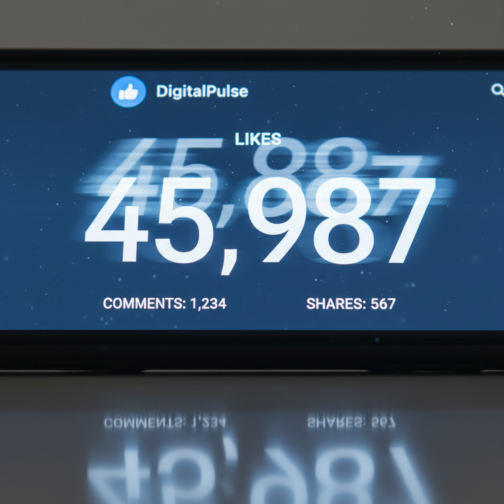 Social media engagement counter spinning rapidly on a smartphone screen