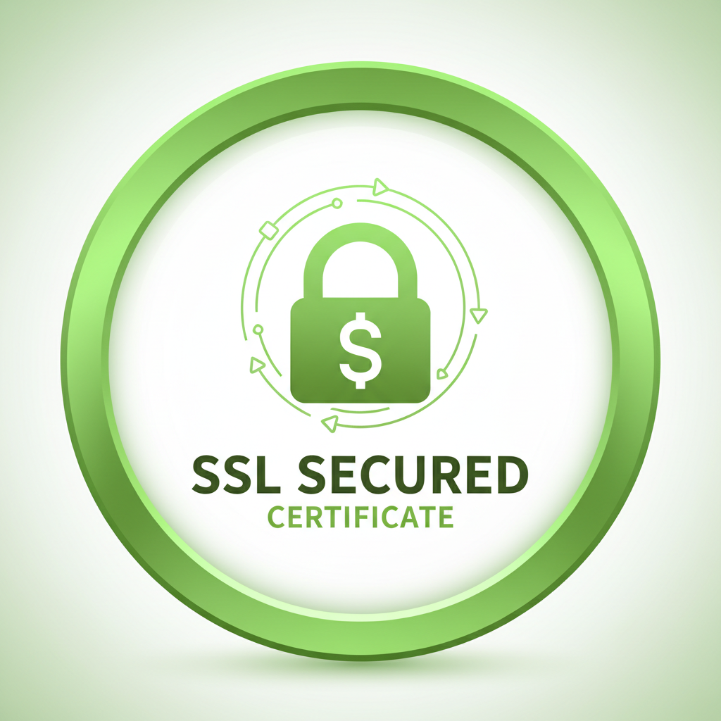 SSL certificate badge with green padlock icon and encrypted connection symbol