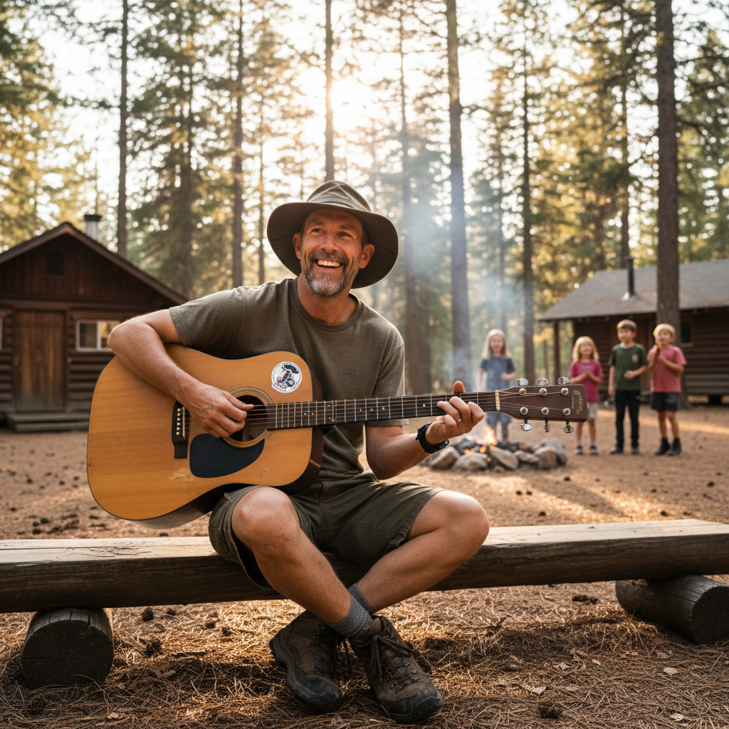 Dani Morales, head camp counselor with guitar