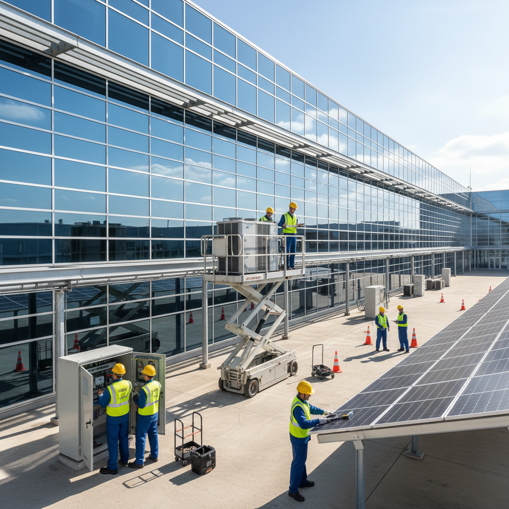 Facility maintenance team performing scheduled service on a large commercial property in Greater Boston