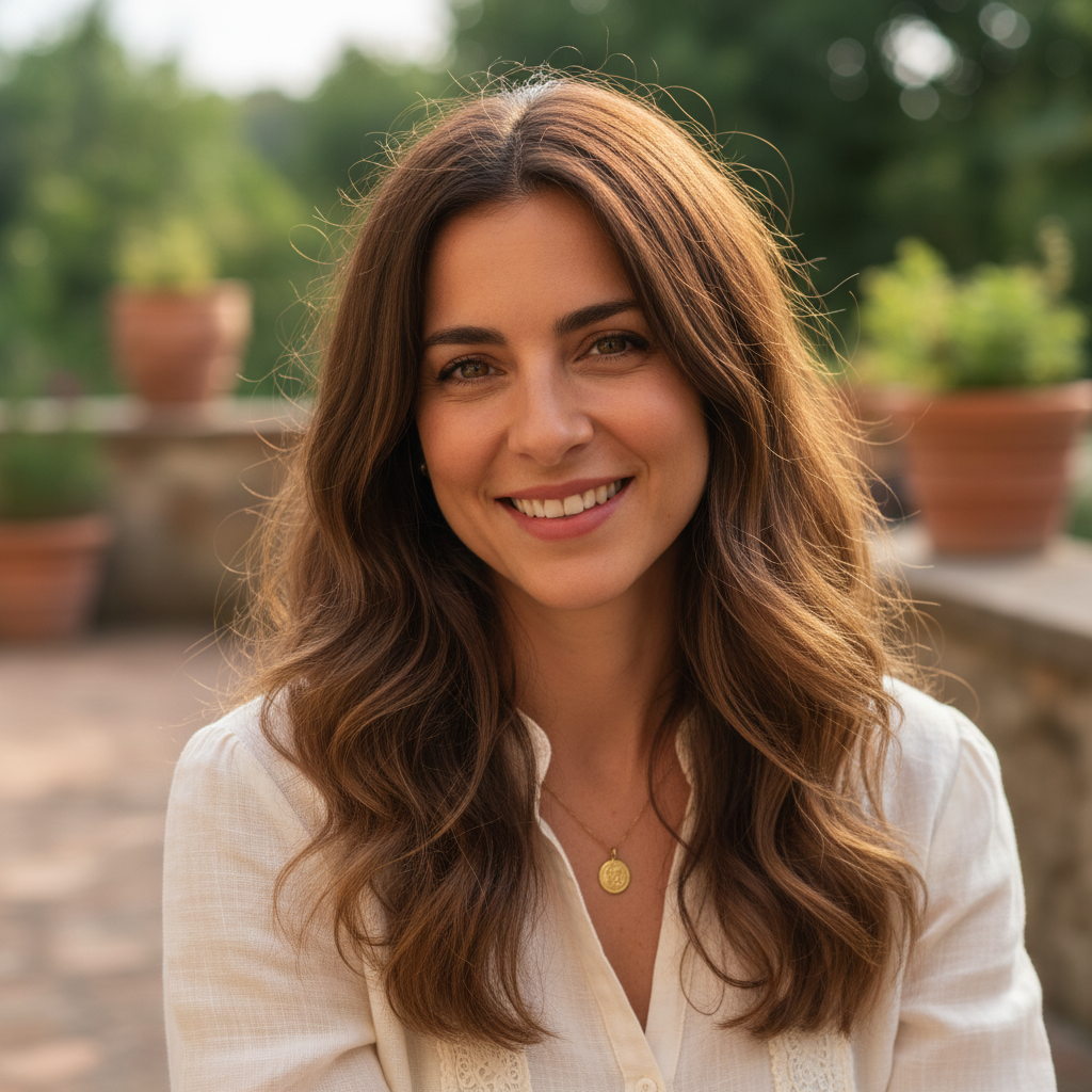 Smiling American woman with brown hair