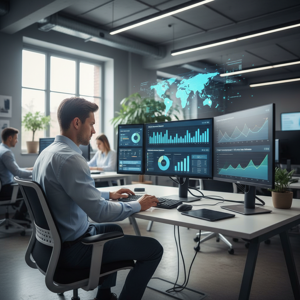 IT consultant analysing technology spend data and comparing costs against market benchmarks for a UK business