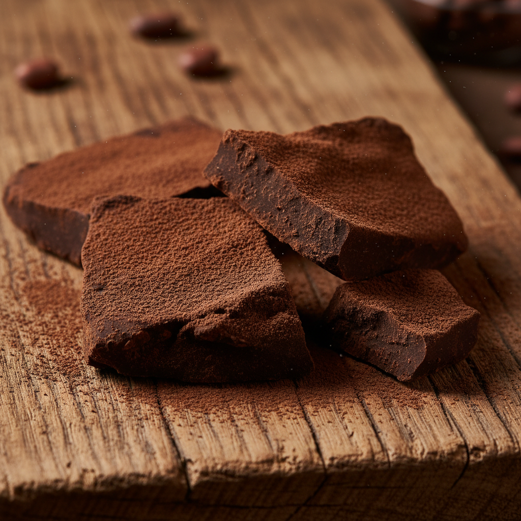 Raw chocolate truffle bark with cacao dusting