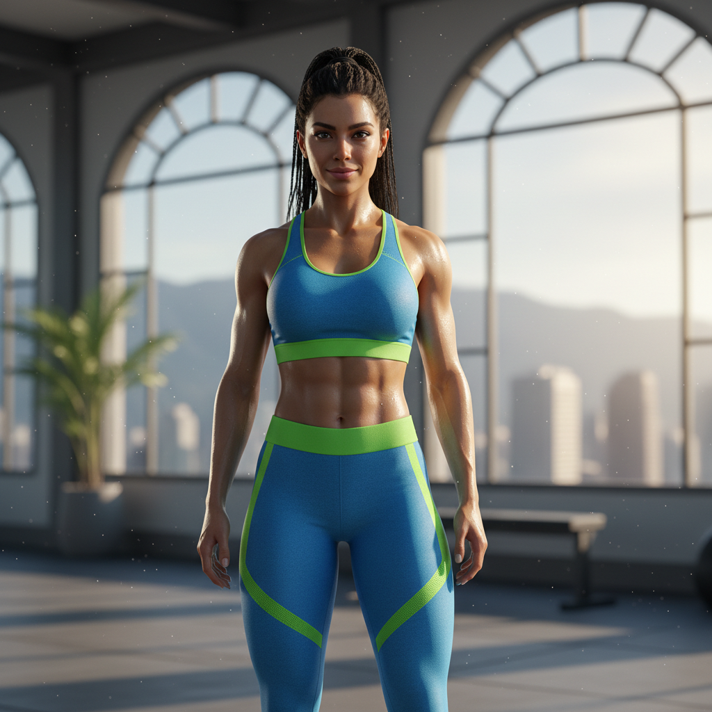Athletic woman in stylish workout outfit in modern gym setting