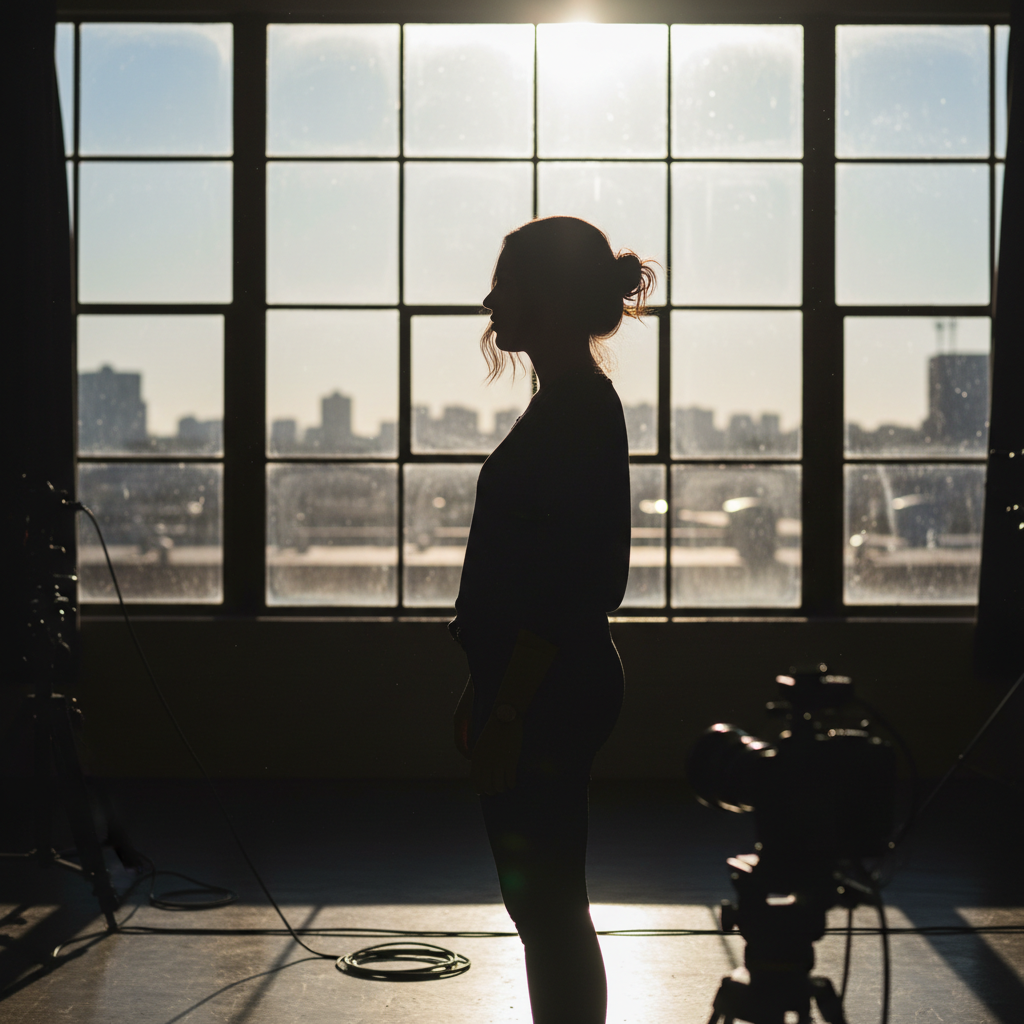 Subject in profile against window light during brand film shoot