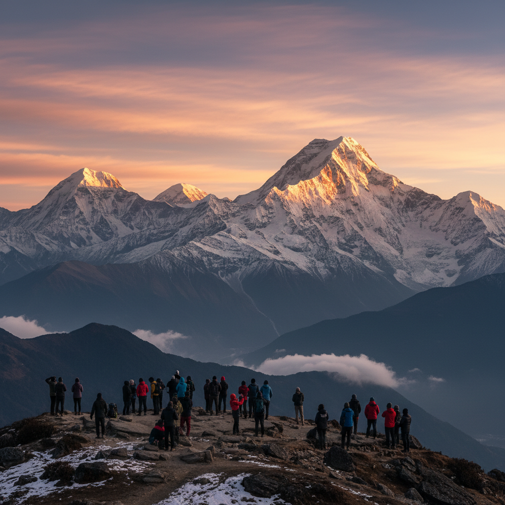 Sunrise over Annapurna and Machapuchare from Poon Hill Nepal