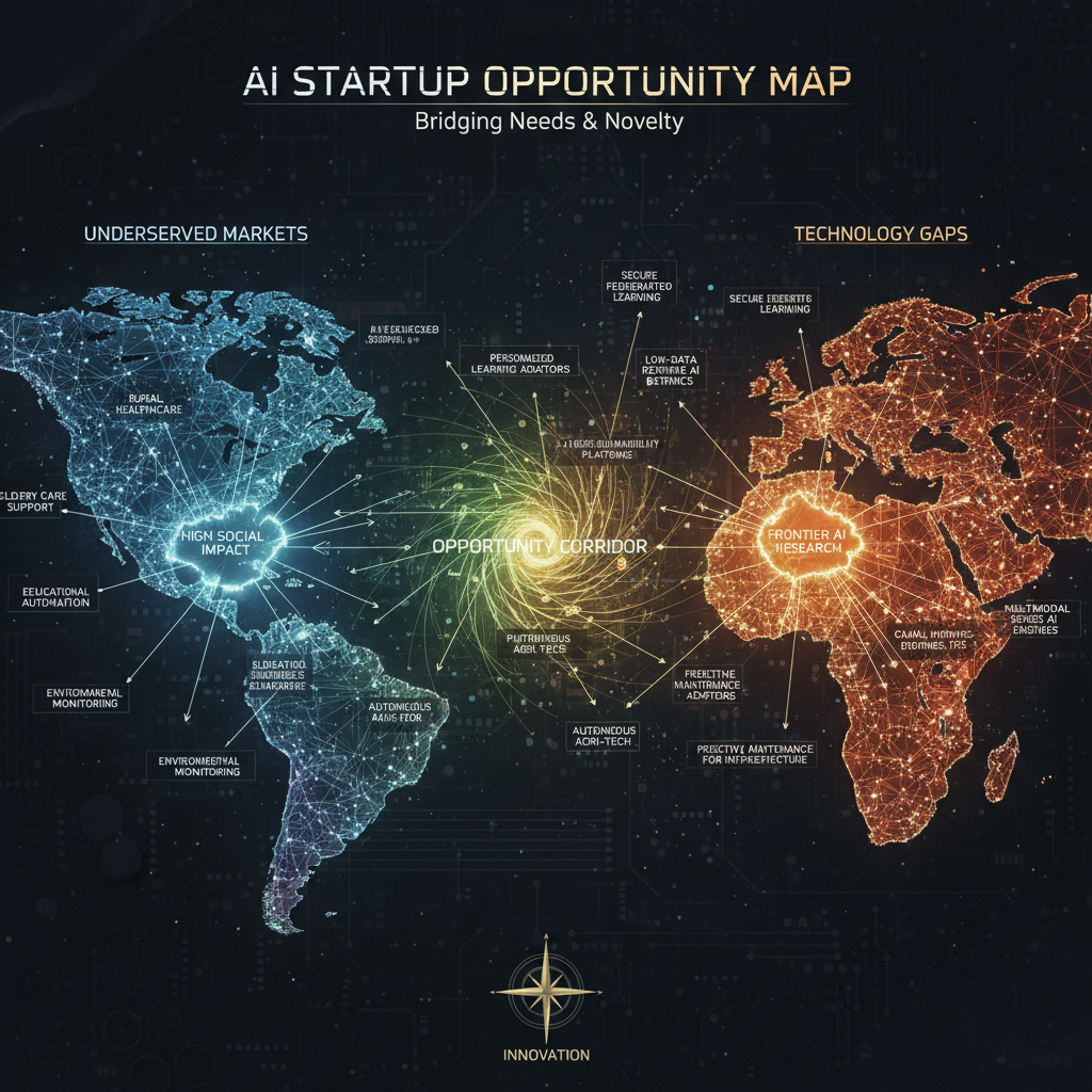 AI startup opportunity map showing underserved markets and technology gaps