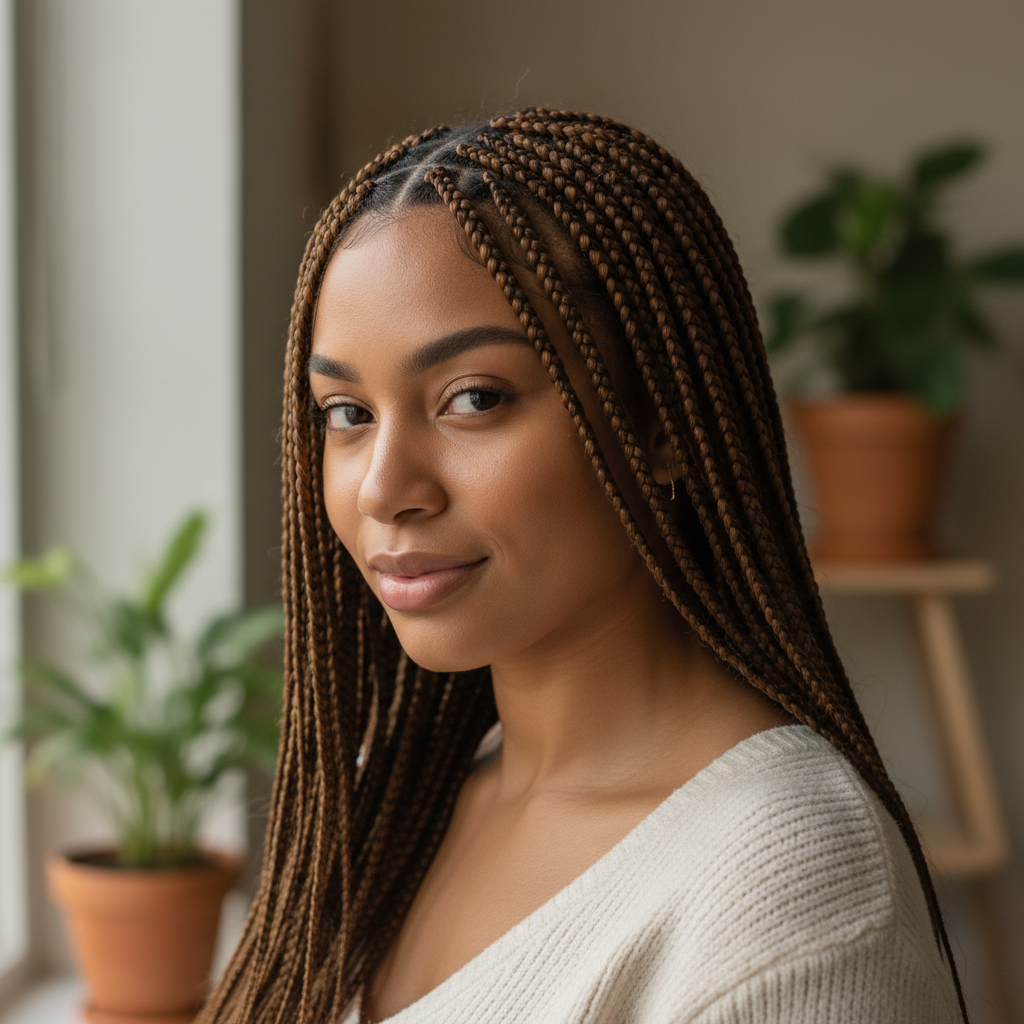 Woman with small knotless braids