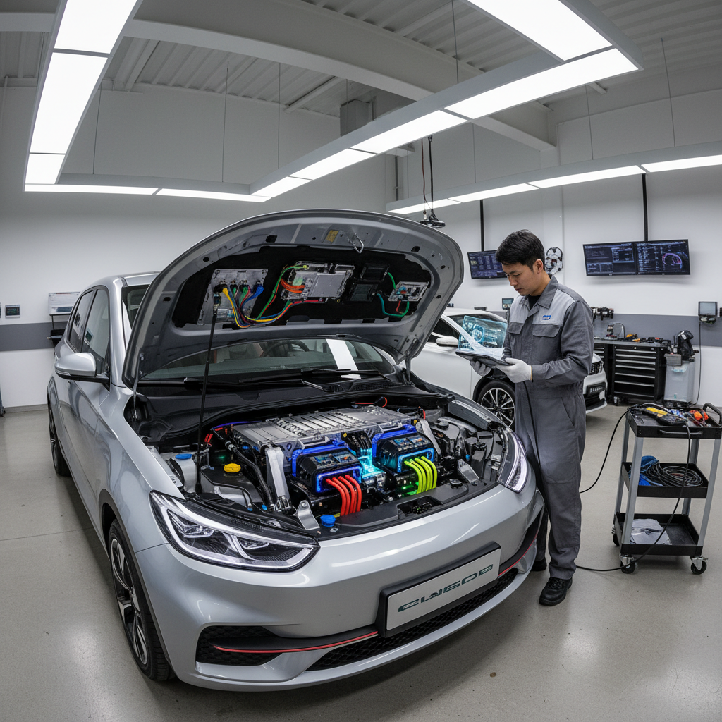 Asian vehicle model receiving diagnostic service at a repair facility