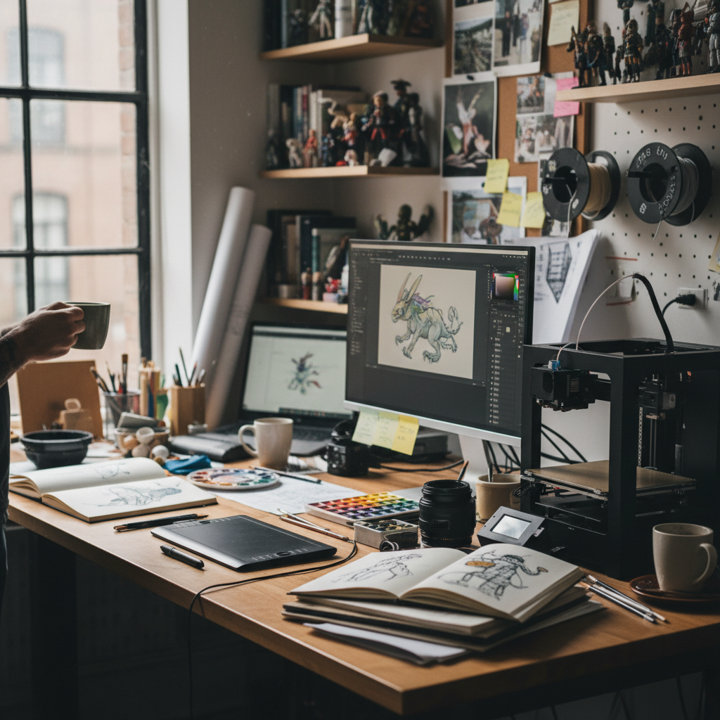 Espace de travail créatif avec maquettes