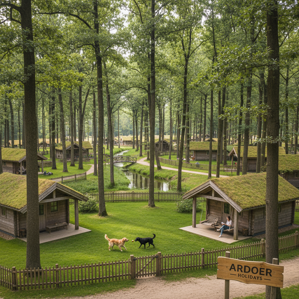 Ardoer vakantiepark in de natuur met bomen en rust, hondvriendelijk verblijf