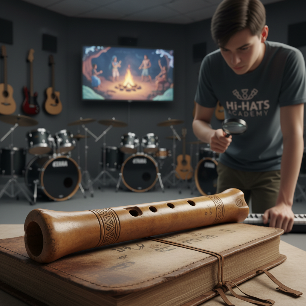 Ancient bone flute representing musical heritage exploration at Hi-Hats academy