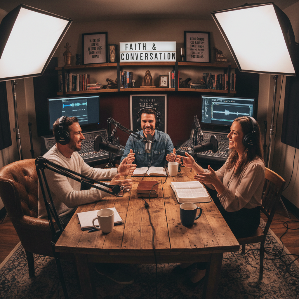 Podcast recording studio setup for financial discussions