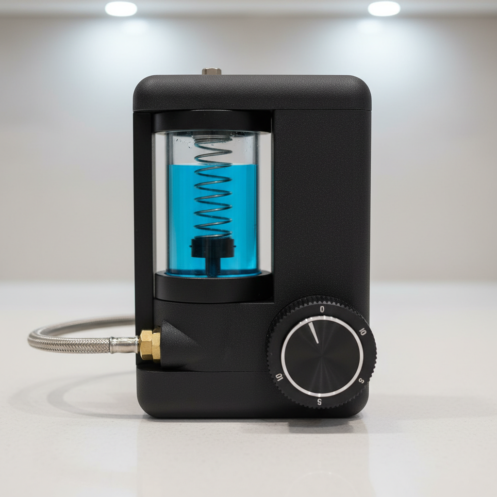 Black chemical injection system with clear reservoir and adjustment dial