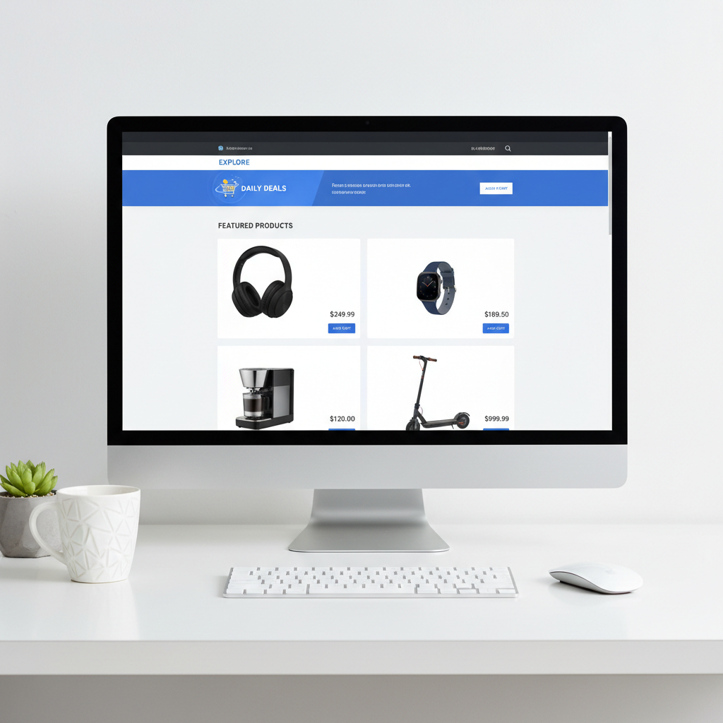 Website thương mại điện tử hiển thị sản phẩm trên nền sáng