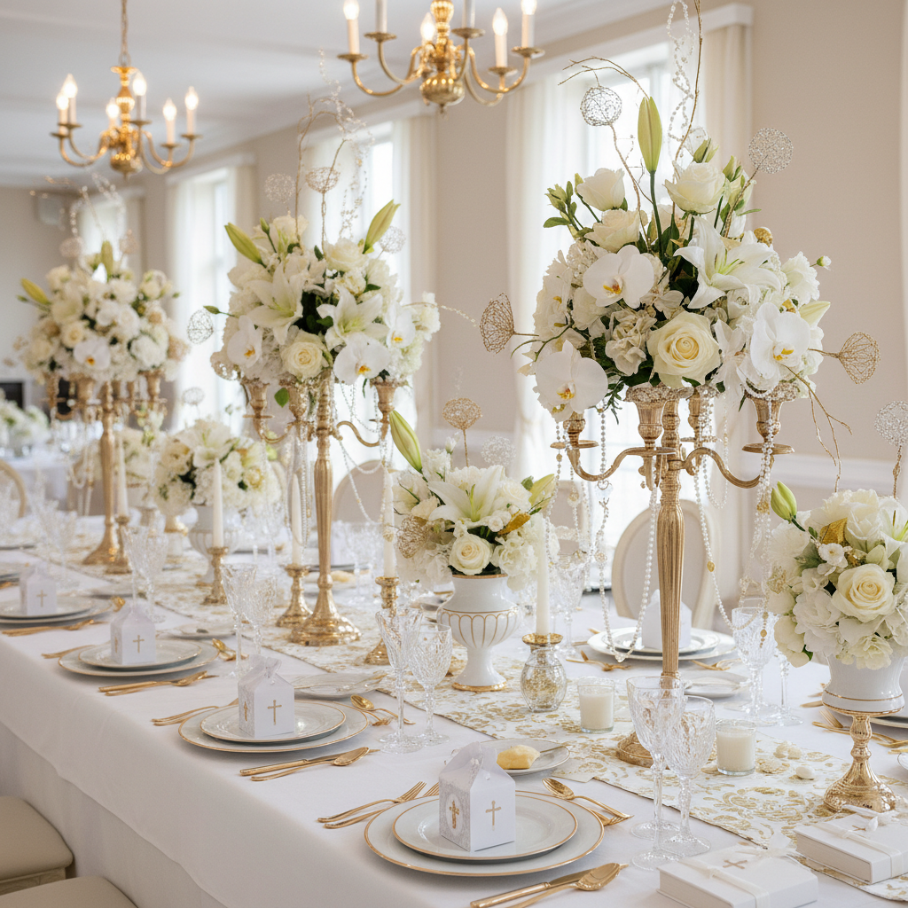 Luxury birthday celebration with dramatic floral installations, gold accents, and premium table settings