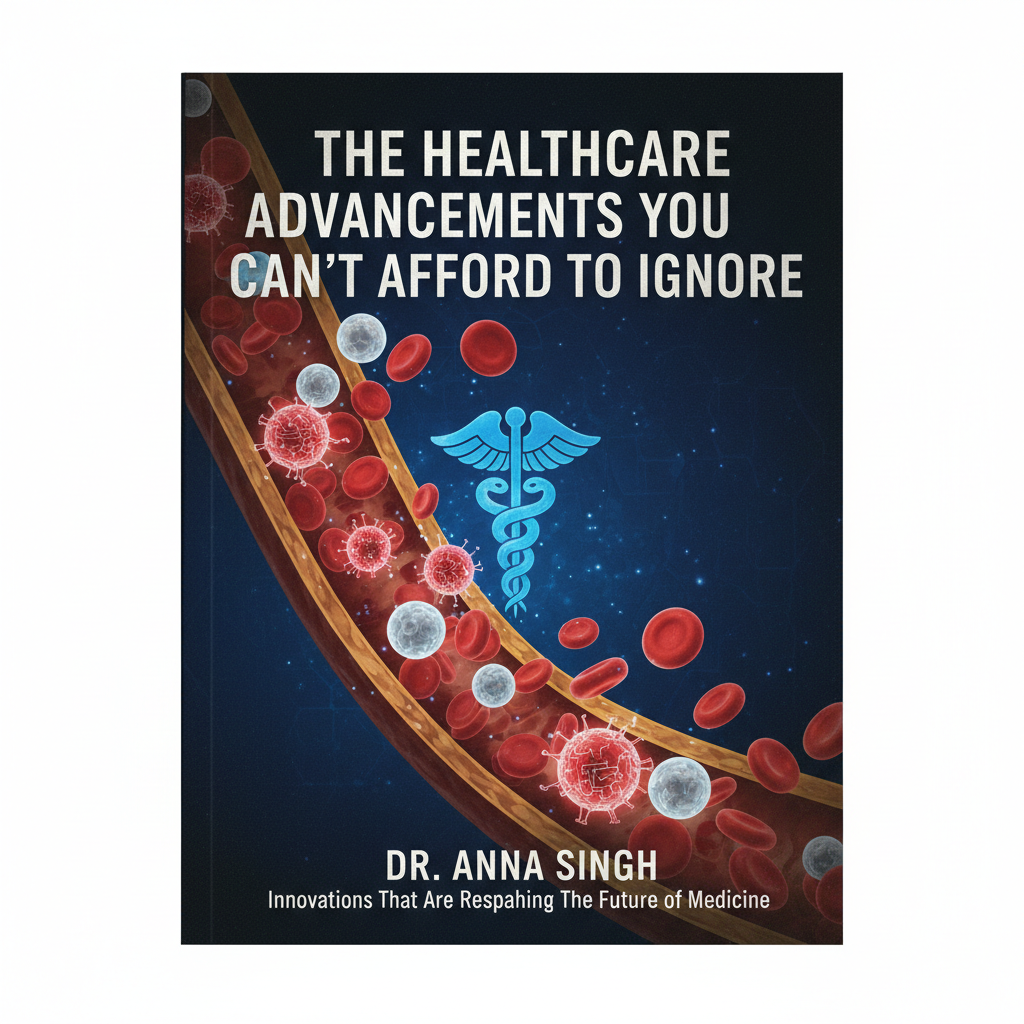 Cover of a book titled "The Healthcare Advancements You Can't Afford To Ignore," featuring an illustration of blood cells inside a vessel